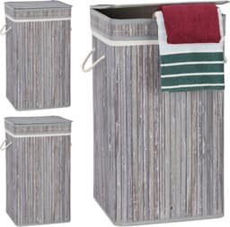 3x wasmand bamboe - wasbox opvouwbaar - 70L - vierkant - 63x36x36 cm - grijs — thumbnail 4