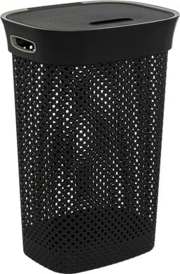 5Five Wasmand met deksel Rotan - antraciet - gevlochten kunststof - 60 liter - 42 x 33 x 61 cm - Badkamer accessoires — thumbnail 1