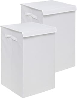 5Five Eureka sorteer wasmand - 2x - 74 liter - wit - 37 x 37 x 60 cm - MDF/Polyester stof - met afsluitklep — thumbnail 1