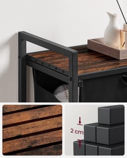 Wassorteerder - 65L - Metaal - vintage Bruin en Zwart -Wasmanden - Wassorteerder met Plank - 50 x 33 x 72 cm — thumbnail 5