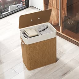 4goodz Wasmand Bamboe met Deksel 2 Vakken 100 Liter - Bruin — thumbnail 4