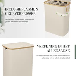 Sivableu Wasmand Beige 3 vakken – Wassorteerder – 160L – 3 uitneembare zakken – Wasmand met Deksel – opvouwbaar - Laundry Basket - Wasbox - Bamboe - Labels — thumbnail 5