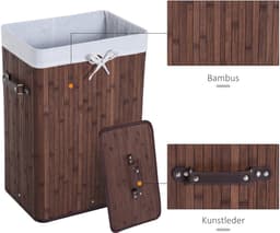 Clruro Waskorf - 40 x 30 x 60 cm - Vouwbaar Wasmand met Deksel - 72L - Bambus - Donkerbruin — thumbnail 5