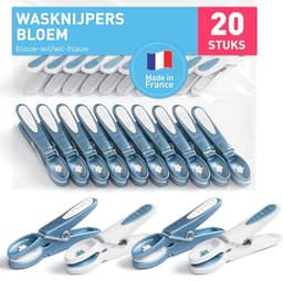 Bloem Wasknijpers 20 Stuks in Blauw en Wit - Knijpers voor Kleding en Huishouden — thumbnail 1