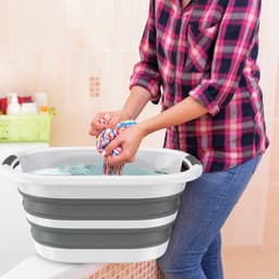 Opvouwbare kunststof wasmand, grijze kunststof opbergbak, wasmand, draagbare wastobbe, witte wasmanden met handgreep voor wasruimte en badkamer - 40L - 60x45x27cm — thumbnail 2
