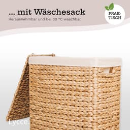 Wasmand met deksel - Ruim 58 liter - Handgeweven waterhyacint - Ruimtebesparend ontwerp voor smalle hoekjes — thumbnail 4
