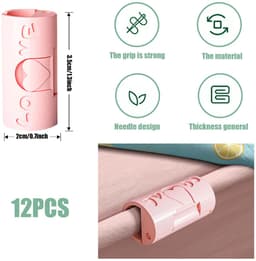 Lakenklemmen, 12 stuks cilindrische plastic bedlakenklemmen zonder naald, antislip lakenshouders, matrasklemmen voor het bevestigen van lakens, kleding, voedselzakken (roze) — thumbnail 2