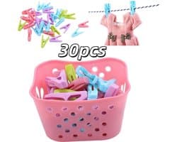 1 roze mand + 30 kleine clips - met opbergmand - kledingdroogclip ondergoed sokken wasknijpers - 13*11*7.5cm - geschikt voor thuisgebruik bij het drogen van kleding - roze