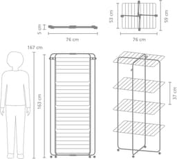 Brabantia HangOn Droogtoren - 30m - Inklapbaar wasrek - met Wasknijpertasje - Matt Black — thumbnail 2
