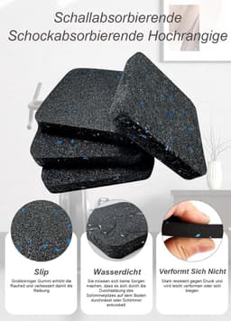 OIMG 4 stuks anti-trillingsmatten - Geluidsisolatiepads voor wasmachinesokkel - vloerbeschermingsmat - rubberen mat - anti-trillingsmat - geluidsisolatiemat - voor wasmachine, droger en fitnessapparatuur - 9 x 9 x 2 cm — thumbnail 5