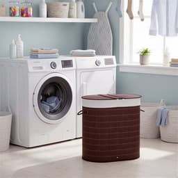 HOMCOM-Wäschekorb-Bambus, Polyester-Baumwollgewebe, Metall-62,5L x 37B x 60,5H cm-Braun — thumbnail 3