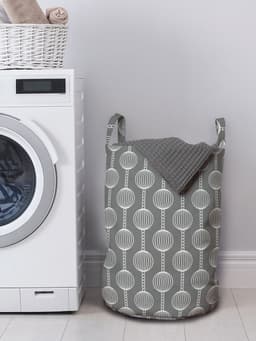 ABAKUHAUS abstracte waszak, eenvoudige cirkels en kettingen, wasmand met handvatten, trekkoorddichting voor wasserettes, taupe grijs en wit — thumbnail 3