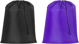 Waszakken met Treksluiting - Set van 2 - 68 x 56 cm - Vuile Waszak met Handvat - Wasbare Wasmand voor Reizen, Kamperen en Outdoor - Paars/Zwart — thumbnail 1