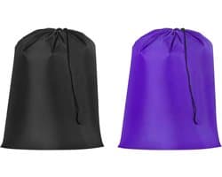 Waszakken met Treksluiting - Set van 2 - 68 x 56 cm - Vuile Waszak met Handvat - Wasbare Wasmand voor Reizen, Kamperen en Outdoor - Paars/Zwart
