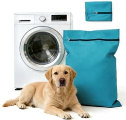 Waszakken voor huisdieren - Waszakken van twill polyester - Grote waszakken met rits - Voorkomt dat waszakken verstopt raken door dierenhaar - Waszakken voor huisdierendekens - Geweldig voor honden en katten (65x70cm) - meer blauw-M — thumbnail 1