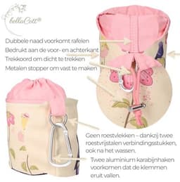 Draagbare wasknijperzak katoen – motief vogels op bloemen – waszak met karabijnhaken & koord – Ø18 x 31 cm – stoffen zak voor knijpers, kamperen, huishouden & tuin — thumbnail 2
