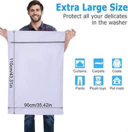 Waszakken - Wasnetten Set - 4 stuks - Groot Waszak - 90 x 110 cm - 90 x 90cm - 60 x 80 cm - 60 x 60cm - Waszakjes met Rits - Bescherm je Wasgoed en Wasmachine - Packing Cubes - Transparant/Grijs — thumbnail 5
