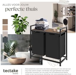 tectake® Wassorteerder - Wasmand met 2 vakken en deksel - Industriële stijl - Uittrekbare vakken - In hoogte verstelbare kunststof voetjes - Wasbox - Waskorf - 34x74x72cm — thumbnail 5