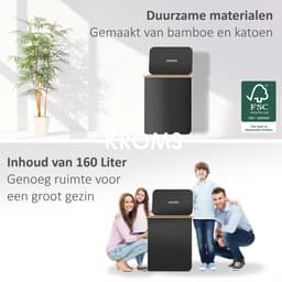 KROMS Wasmand 3 vakken - Zwart - 160L - Extra groot model - Inclusief NL & ENG Labels – Wassorteerder bamboe - Laundry basket - Wasmand met deksel - Opvouwbaar — thumbnail 2