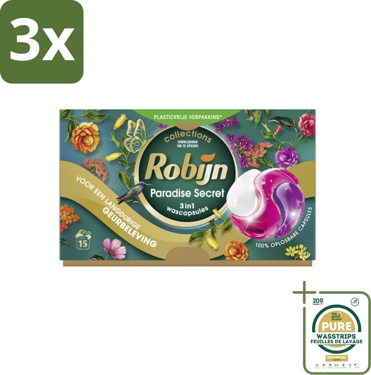 3 x Robijn – 3-in-1 Wascapsules – Paradise Secret - 15 Capsules - Grootverpakking - Koffiezetapparaat — afbeelding 1