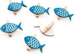 6x Houten Wasknijpers Blauw Wit Vis Decoratie Clips 5 cm Maritiem Feestartikelen — thumbnail 1