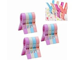 12 stuks Multifunctionele, sterke wasknijpers - valt niet gemakkelijk af - Bevestigingsclips voor zwembadafdekkingen - Droogclips voor dekbedden en lakens - 4,5*2 inch - Geschikt voor thuis, op reis en buiten drogen - Roze, blauw, paars en wit.