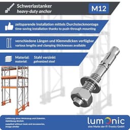 Zwaardere Zwaarlastanker M12 x 95mm verzinkt voor metaalankers en doorsteekinstallaties — thumbnail 2