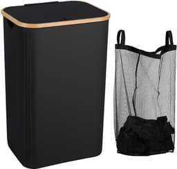 Wasmand , Waszakken ,Natuurlijk Bamboe Wasmand met Deksel, 100L Zwart — thumbnail 1
