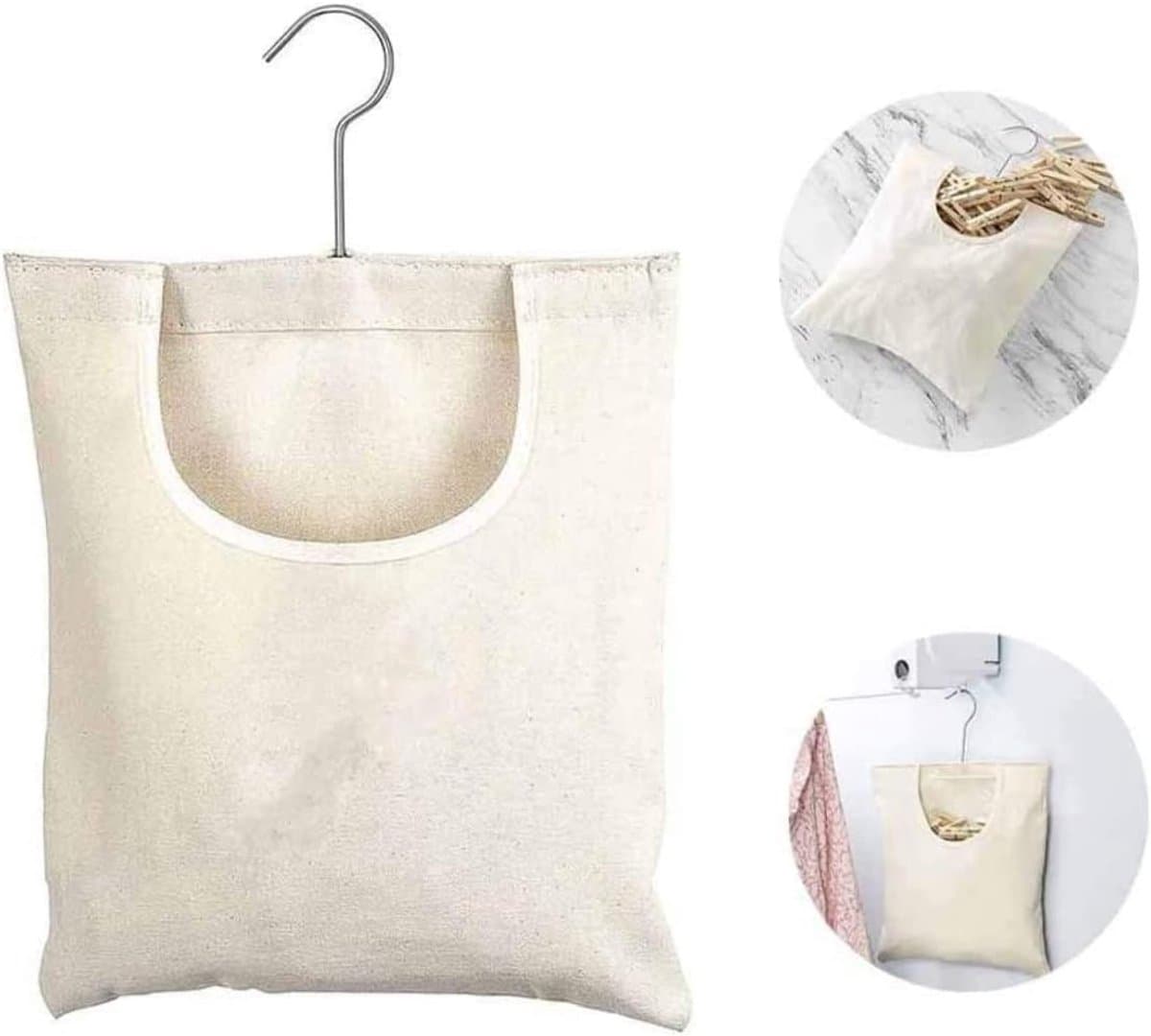 Canvas wasknijpertas, wasknijpertashouder, wasknijpertas organizer met haak, draagbare hangende opbergtas voor thuis, balkon en reizen - 1stuk(beige) — afbeelding 1