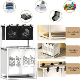 Thuys – Wassorteerder 4 Vakken – Wasmand – 150L – Wit Met Zwart — thumbnail 3