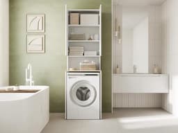 Wasmachinekast voor Badkamer of Keuken - Hoge Kast met Bovenbouw voor Wasmachine en Wasdroger - Wit en Eiken - 210 x 65 x 50/25 cm — thumbnail 5