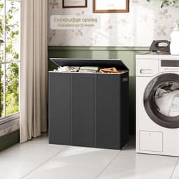 SNJY® Wasmand 3 Vakken - Wassorteerder - Wasbox Kledingmand - 36L x 63,5B x 70H cm - 160L - Zwart — thumbnail 3