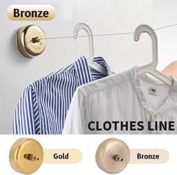 Uitrekbare Kledinglijn – Roestvrij Staal 304, Zware-duty Waslijn voor Binnen, Wandbevestigde Douchekledinglijn, Waskameraccessoires (Brons) — thumbnail 5