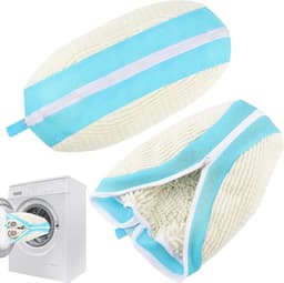 EGoods - Herbruikbare schoenwaszakken voor wasmachine - Set van 2 - Groot formaat met ritssluiting - Wit en blauw - 40,5 x 27 cm — thumbnail 1