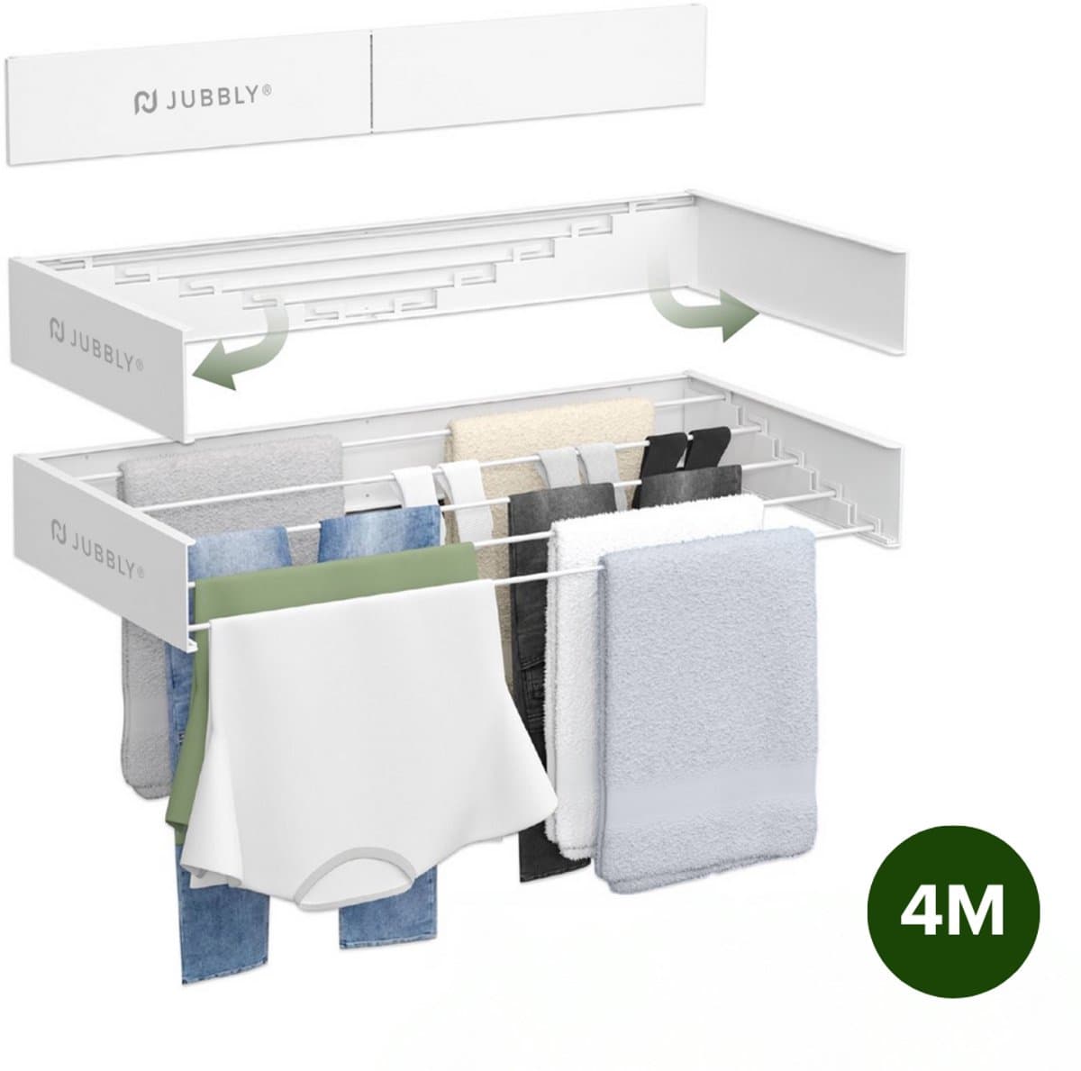 Jubbly® - Wanddroogrek 80cm - Wasrek Inklapbaar - Wasrek Hangend - Droogrek - Inklapbaar Droogrek - Droogrek Muur - 4 Meter Drooglengte - Wit — afbeelding 1