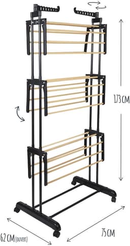 Home Deco Factory Wasrek/droogrek - zwart - metaal - 73 x 64 x 173 cm - staand - drogen — thumbnail 2