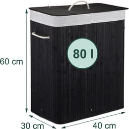 Wasmand met deksel - 80 liter - opvouwbaar - zwart — thumbnail 3