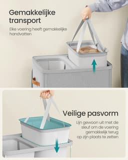 SONGMICS Wasmand, 170 L Vuile wasmand, 2 compartimenten, eenvoudige montage, met deksel en handgrepen, uitneembare binnenzakken, 56 x 40 x 75 cm, duifgrijs LCB813G01 — thumbnail 3