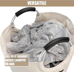 Grote wasmand, opvouwbare waszak met handvat, 90 liter inhoud, gebroken wit, 79 cm x 38 cm — thumbnail 4