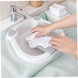 Sink with integrated washboard, non-slip, portable plastic washboard with spacious sink for washing hand clothes, socks, small items — thumbnail 3