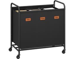 SONGMICS - Wasmand - Wasmand met Wielen - 3 Vakken - Verrijdbare Wasverzamelaar - Met 5 Labels