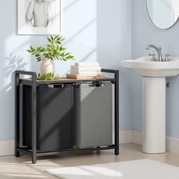 VASAGLE BLH201X01 - Wasmand met 2 Vakken - Afneembare Oxford Stof Zak - Met Opbergrek en Metalen Frame — thumbnail 4