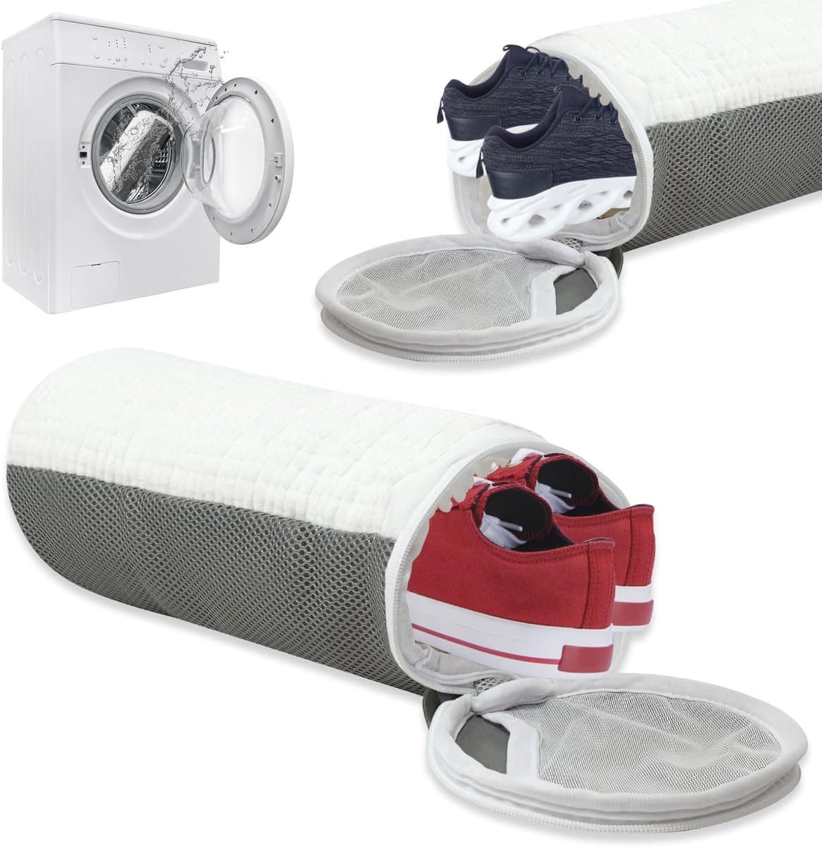 Famanu – Schoenwaszak - sneakers - 2 stuks - herbruikbare schoenenwastas met 360°-reinigingsfleece en ritssluiting - schoenwaszak voor sneakers - sokken en meer — afbeelding 1