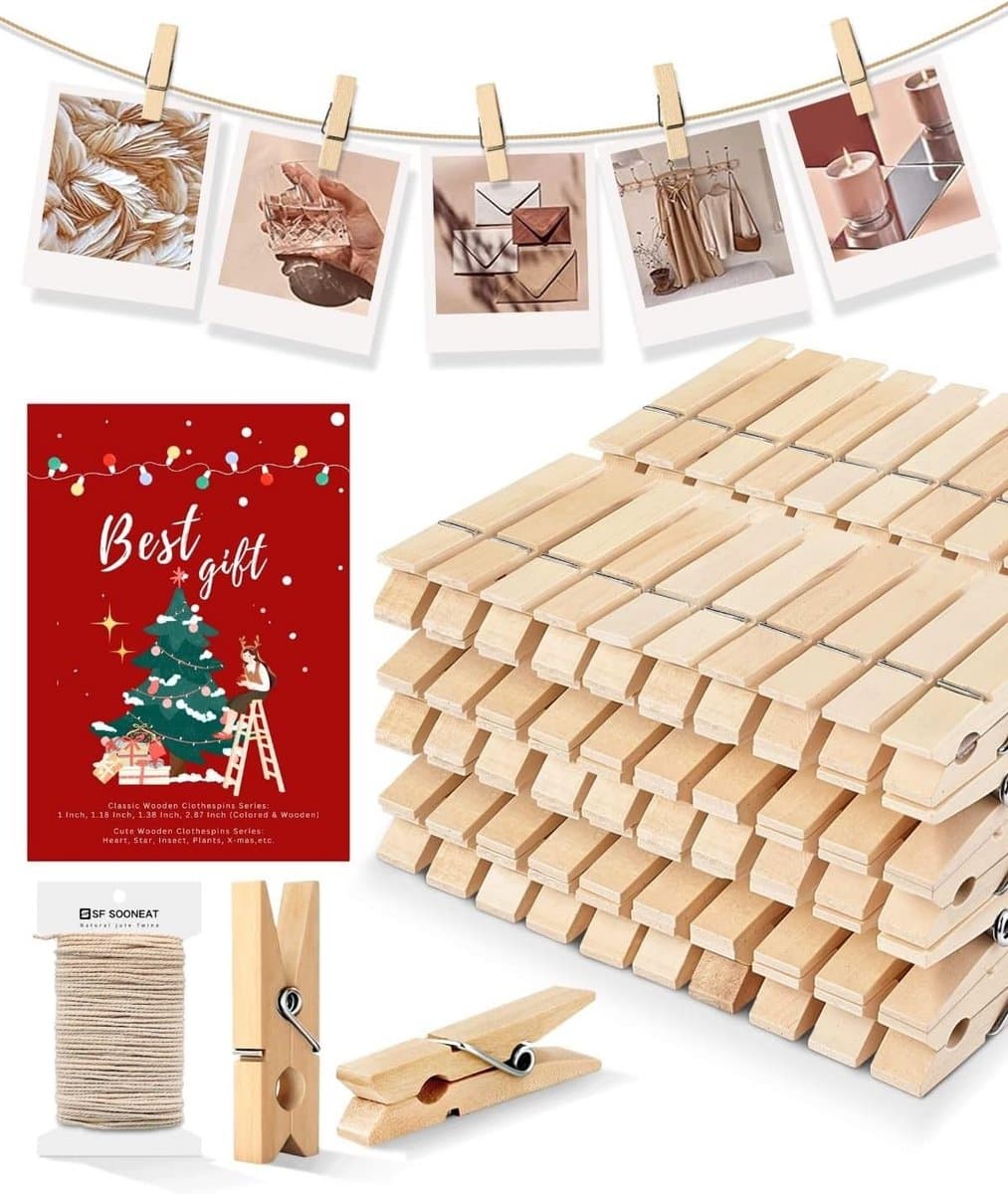 Mini Houten Wasknijpers met Clips voor Foto's en Knutselprojecten - Set van Kleine Kleurrijke Spelden — afbeelding 1