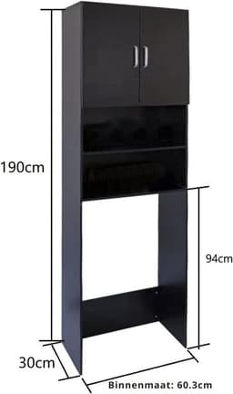 SNJY® Wasmachine Kast - Wasmachine Verhoger - Wasmachine Ombouw - 30D x 60,3B x 190H cm - Zwart — thumbnail 5