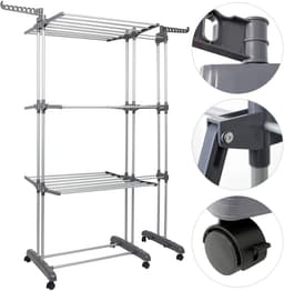 D&A Kledingrek - Kledingrek op wieltjes - Wasrek - Droogrek - Wasrek Inklapbaar - Droogrek Hangend - Vouwplank - 170 CM - Grijs — thumbnail 2