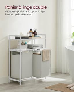 Vasagle Wasmand, wassorteerder met 2 uittrekbare en verwijderbare zakken, 2 planken, 46 l inhoud per zak, voor de wasruimte, wit — thumbnail 4