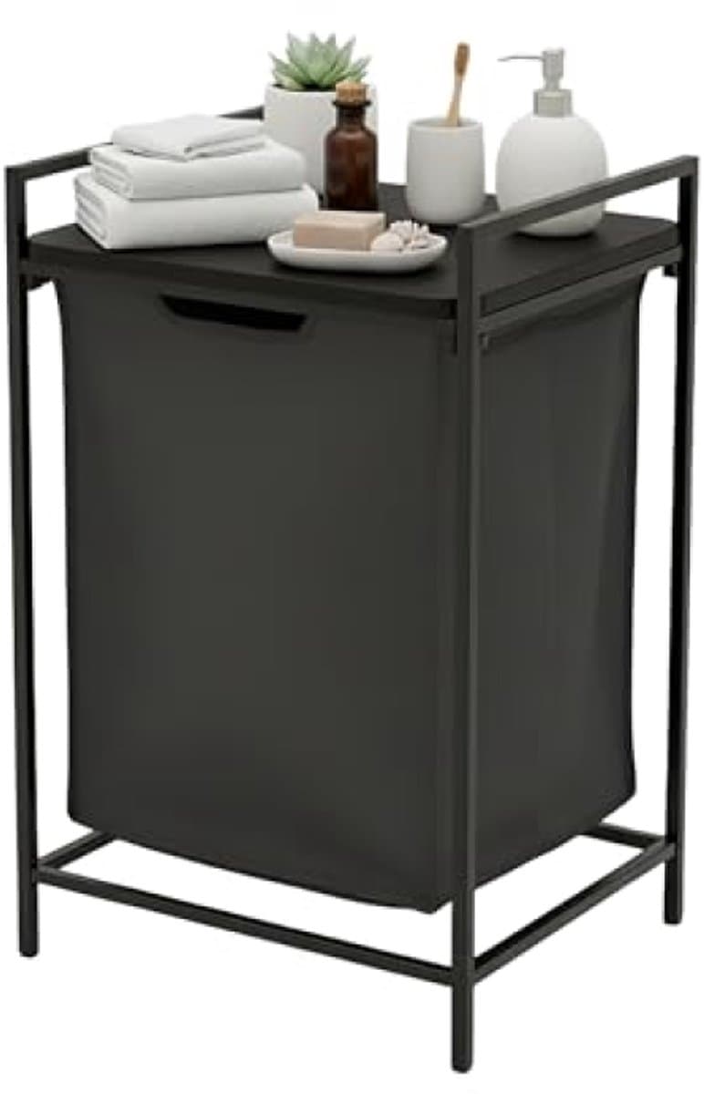Draagbare wasmand met plank, 65 liter, afneembare zak, zwart — afbeelding 1