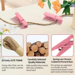100 Mini Houten Knijpers met Jute Touw - Fotoklemmen en Decoratie Clips — thumbnail 3
