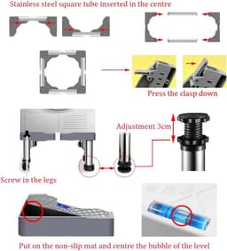 Wasmachine Verhoger - Wasmachine Opbouwmeubel - Wasmachine Sokkel - Anti Slip & Verstelbaar - Ook voor Droger, Koelkast en Vriezer - 150 Kg Draagkracht - 4 Poten - Hoogte 13-16 cm - van Imperatoris — thumbnail 2
